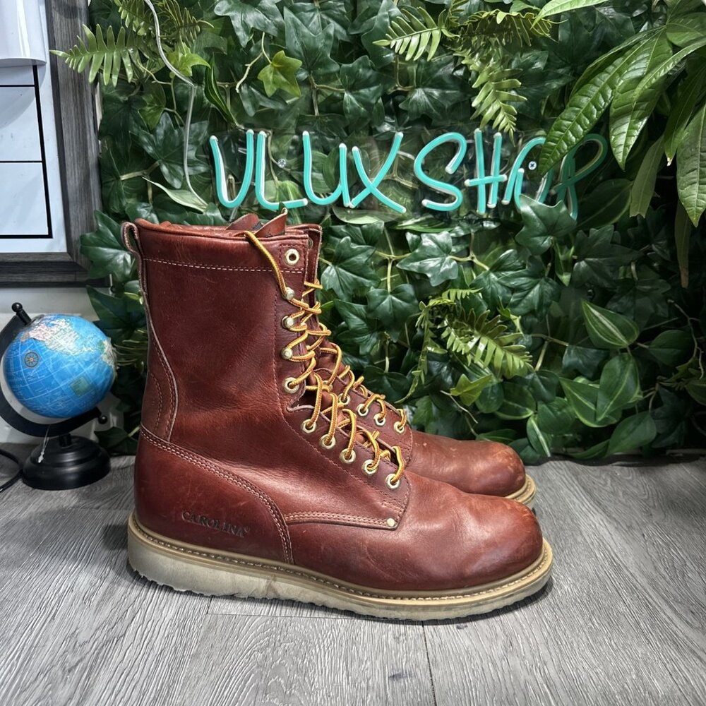 Carolina AMP MX 8” Brown Red Work Boots Round Soft Toe Shoes Men Size 12 M